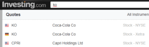 米国株コカコーラ決算のためのinvesting.comの使い方